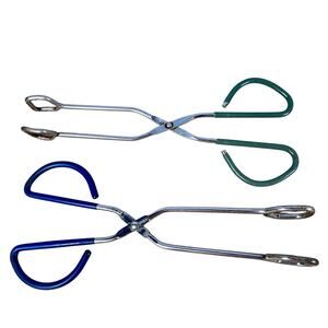 Set Of 2 Vintage Scissor Tongs Blue & Green Rubber Handles Japan Taiwan 9.75”
